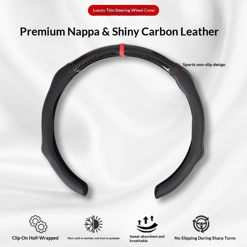 2026 New All-Napa Leather Steering Wheel Cover - Non-Slip, Breathable, Ultra-Thin, Quick-Install, Decorative Protector - 4-Season Automotive Accessory for Car, Premium Material Sport Design, Accessories for Car