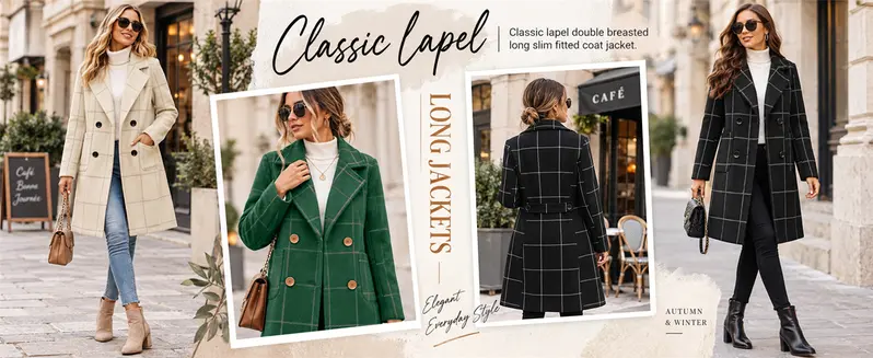 Women's plaid wool blend trench coat with notch lapel – image 6