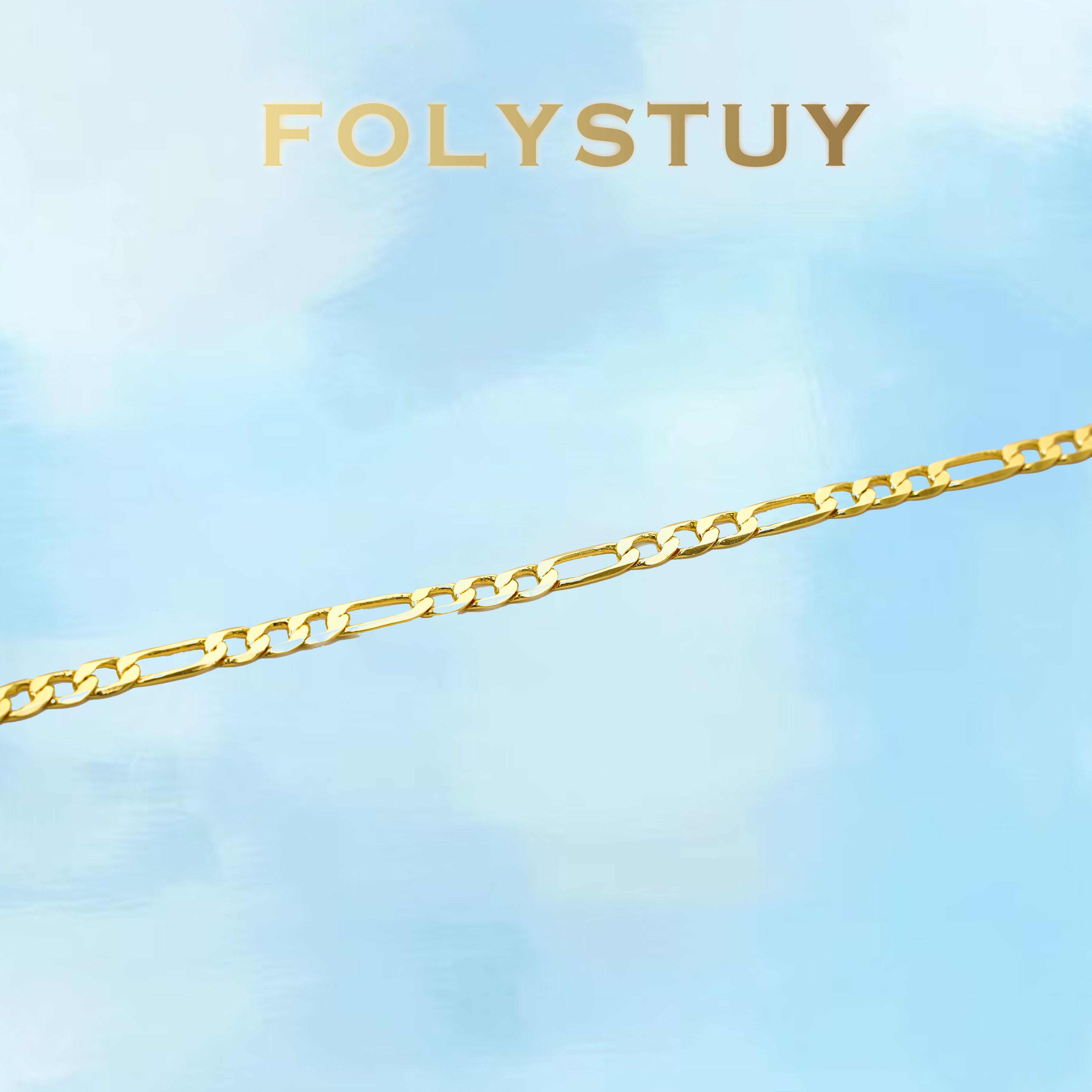 [FOLYSTUY (W165)]Classic Figaro Link Chain Bracelet, 0.2" Width 8.05" Length, Timeless Everyday Wrist Bangle for Daily Wear & Gifting