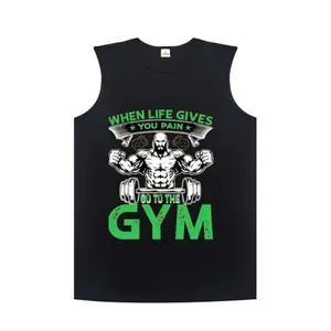When Life Gives You Pain Go To The Gym Green Motivation Quote Fitness Workout Gym Rat Bodybuilding Graphic Oversized Loose Fit Pure Cotton Soft Breathable Graphic Tank Top Unisex Summer Streetwear Trendy Gym Apparel