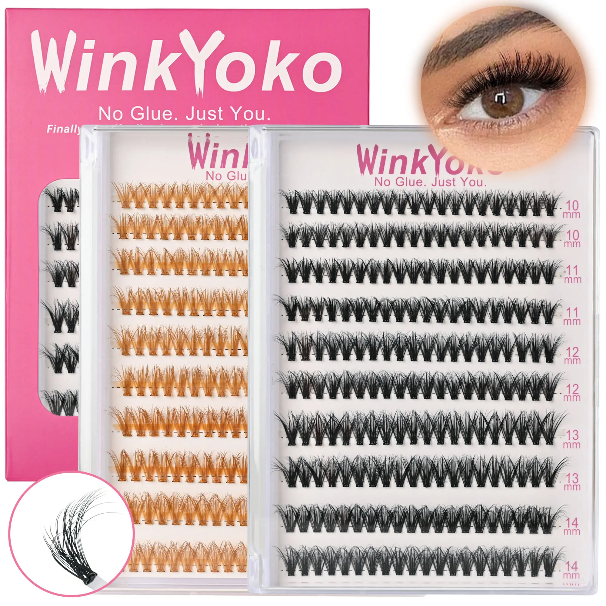 Self Adhesive Natural Lash Clusters-40D, WinkYoko No Glue Lashes Salon-Like Result, BASF Fiber C+ Curl Diy Lash Extension, Super Soft Thin Band, 8-14mm Mixed Length Individval Individval Eyelash Extension, 5S Press-On Lash Cluster Natural Makeup Girl Gift