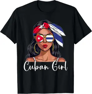 100% Cotton Cuban Souvenirs Products Woman Flag Girl Cuba T-Shirt
