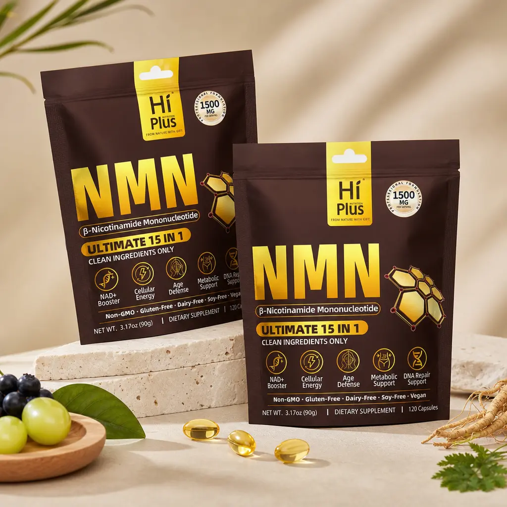 HiPlus 2-Pack NMN Complex Nutritional Supplement - 1500mg Per Serving, 15-1 Formula with 500mg NMN, Vitamin C, TMG, CoQ10 Antioxidant Support
