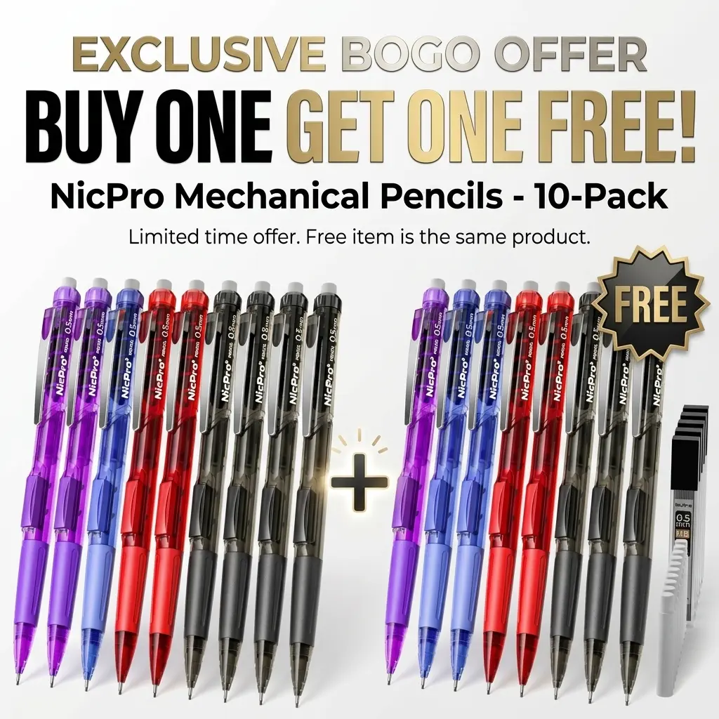 Nicpro 0.5 mm Mechanical Colored Pencils Bulk 10-Pack with Rubber Grip - Multicolor Artist Drawing Pens, Fast-Click Rotate-Erase Office Stationery, 5 Tubes of Pencil Leads, 10 Eraser Refills