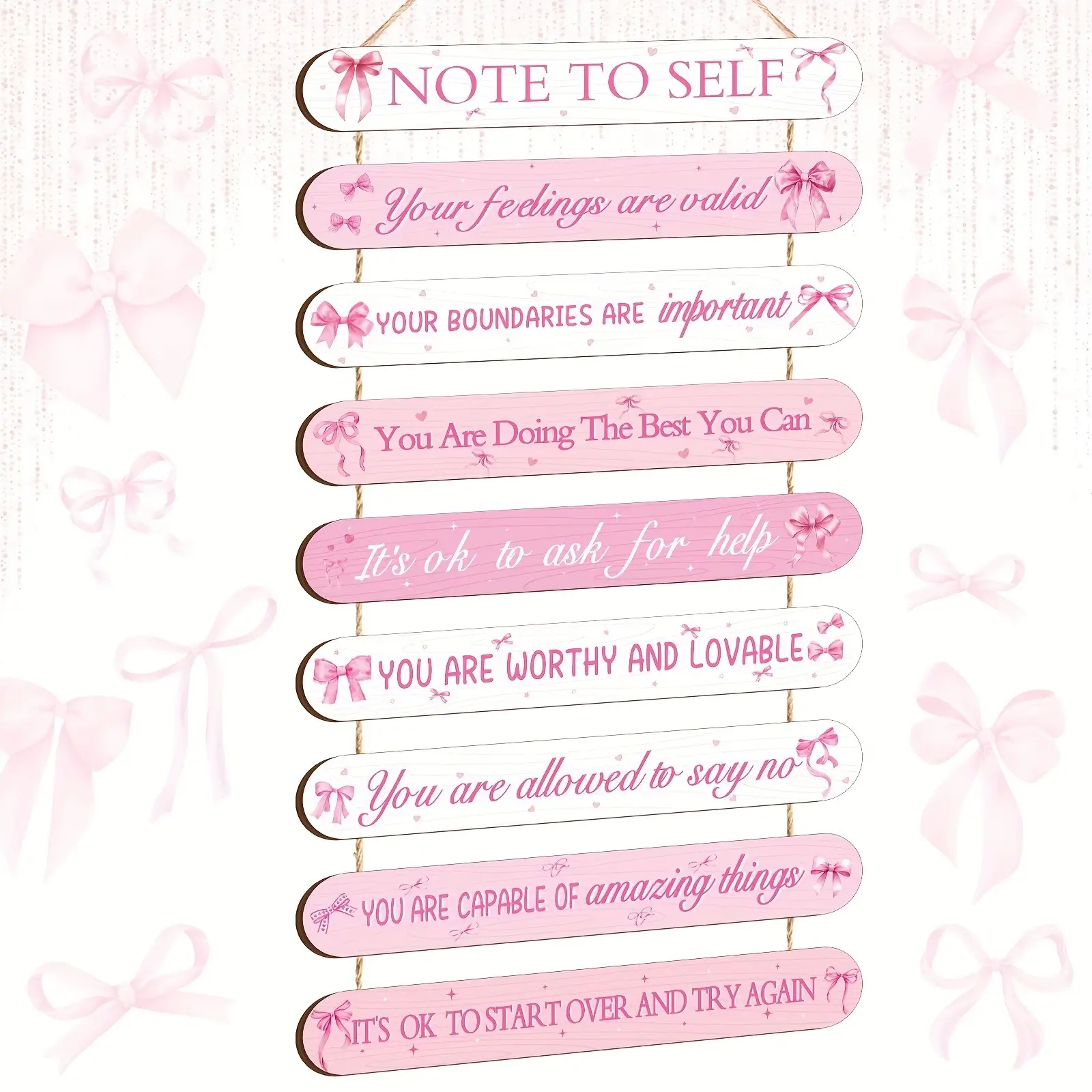 Inspirational Wooden Wall Art Note to Self Pink Bow Decor - TikTok Shop