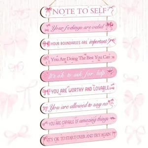 Inspirational Wooden Wall Art - "NOTE TO SELF""Little reminders"Pink Bow Room Decor with Motivational Quotes for Bedroom, Living Room & Dorm - Perfect Gift for Women, Ideal Holiday & Birthday Decorations, Inspirational Home Decor