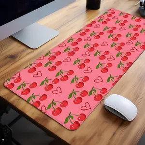 Heart & Cherry Pattern Mouse Pad, 1 Count Non-slip Rubber Base Stitched Edge Desk Pad, Large Gaming Mouse Pad, Office Desk Accessories for Desk Laptop Desktop, Game Gift for Friend, Cute Desk Accessories