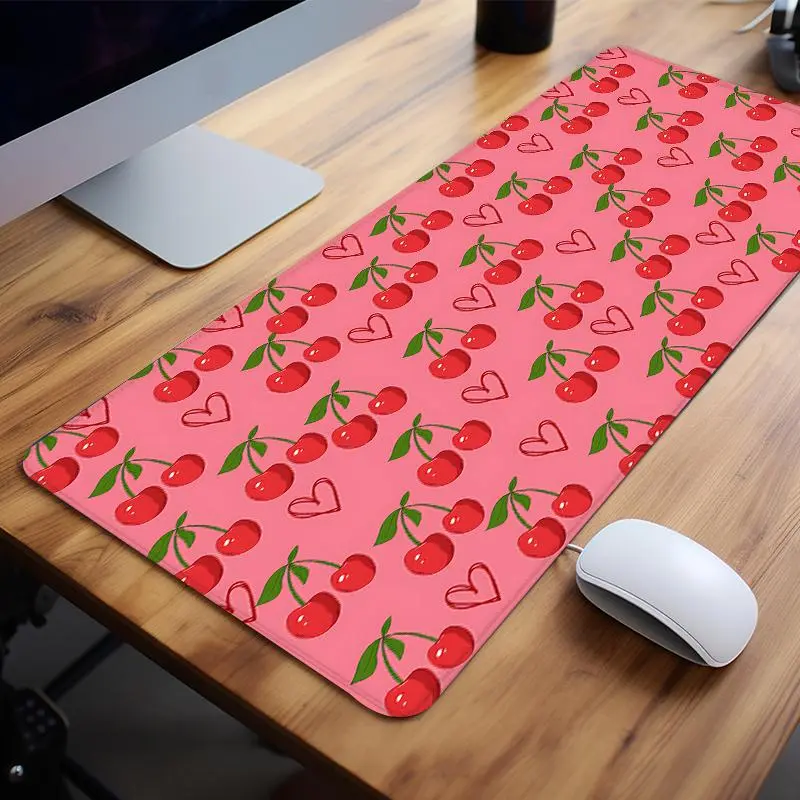Heart & Cherry Pattern Mouse Pad, Non-slip Rubber Base Stitched Edge Desk Pad, Large Gaming Mouse Pad, Office Desk Accessories for Desk Laptop Desktop, Cute Desk Accessories, Computer Accessories for Desk