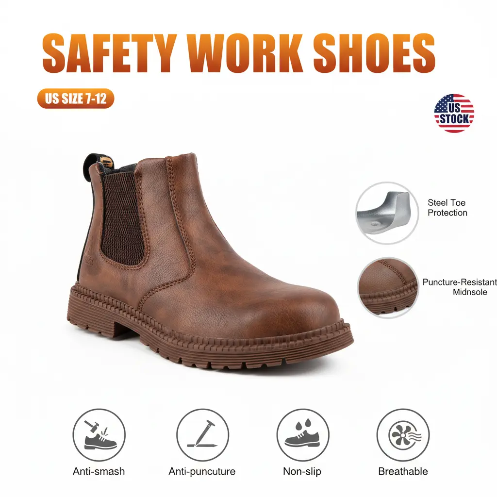 Outdoor Smash-proof Splash-proof Puncture-proof Breathable Safety Shoes Industrial Construction Work Shoe Anti-Slip Waterproof Durable Outdoor Use Featuring Arch Support Breathable Mesh Tough Toe High-Traction Protective Gear