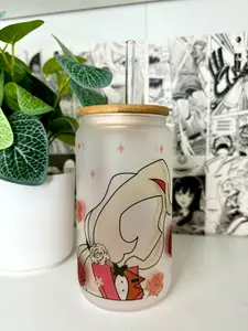 Hazbin Glass Cup With Straw