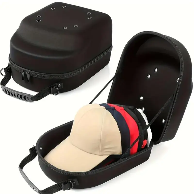 Universal Baseball Cap Travel Case - EVA Shell Nylon Organizer, Dustproof Travel Zipper Pouch, Compact Space-Saving Storage Bag Holds Up to 7 Baseball Caps, Ventilated, Durable, Adjustable Shoulder Strap
