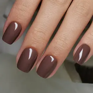 Cocoa Gleam Solid Press On Nails | CurvLife Nail | 24pcs Medium Square Fake Nails | Glossy Finish with Cozy Cocoa Tone & Sleek Shine | Easy to Apply, Comfortable & Long-Lasting | Perfect for Office Days, Coffee Chats, Shopping Trips & Relaxed Gatherings