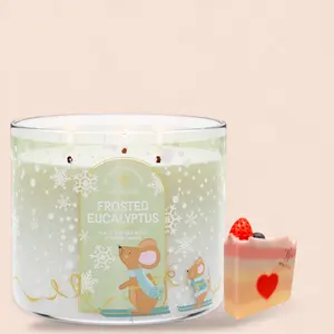 Frosted Eucalyptus Candle 14.5 oz + Artisanal Shortcake soap (love from the Heart design)