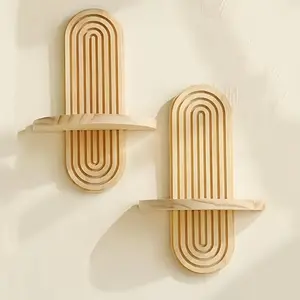 Bohemian Wooden Wall Shelf, Small Storage Rack for Living Room Bedroom Kitchen, Elegant Design, 1/2 Pieces Available