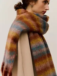 Women's Classic Plaid Scarf with Fringe, Comfortable Polyester Windproof Fashion Accessory, Perfect for Winter & Fall Seasons, Fringe Trim Shawl