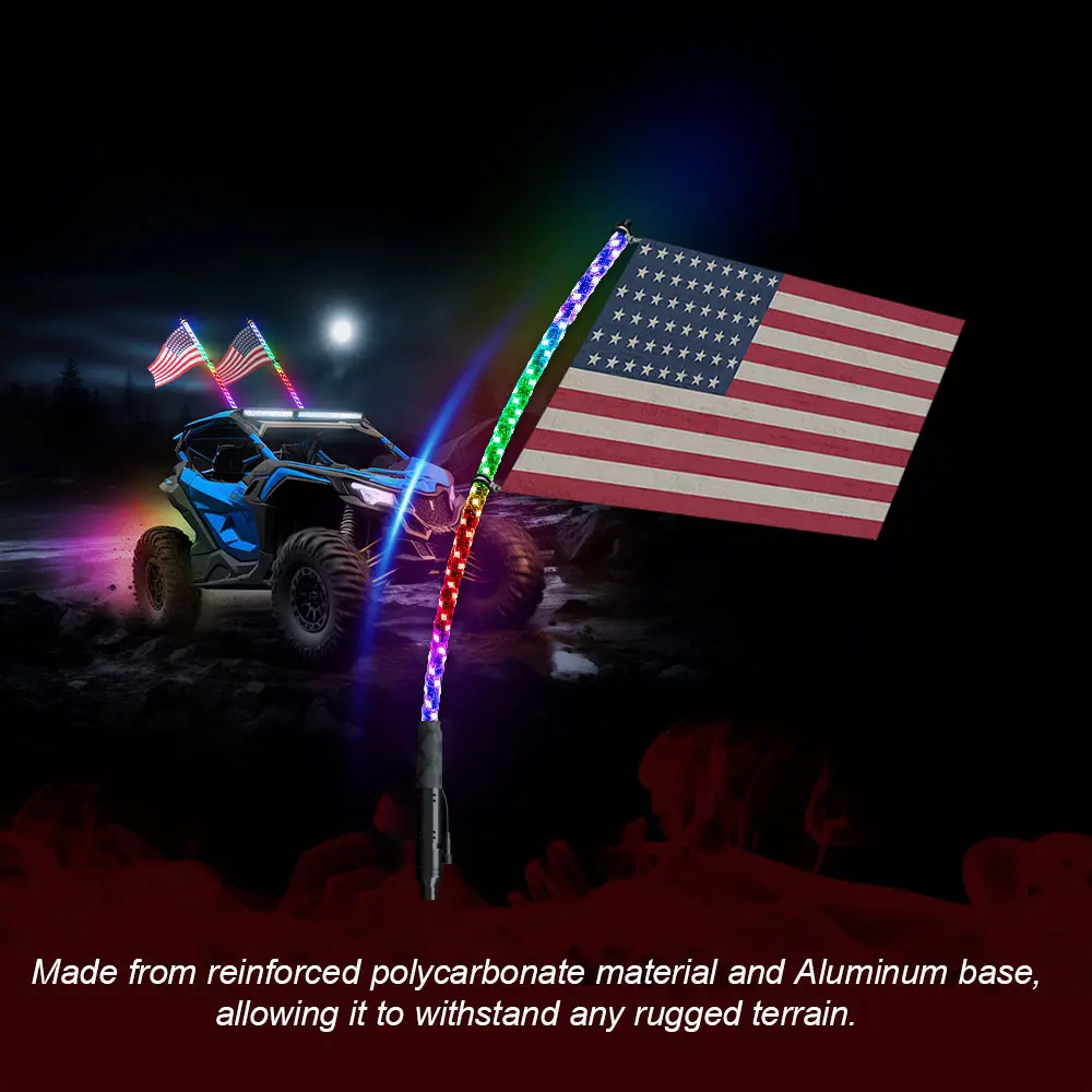 12V RGB Chasing Chandelier-Style Light Tubes, Car LED Lights Outdoor Vehicle LED Decorative Antenna Whip with Remote & APP Control for UTV, ATV, Truck