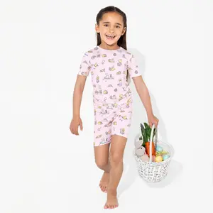 Easter Bunny Pink Bamboo Kids Pajama Short Set