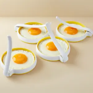 Silicone Egg Rings Set 4 Pack with Folding Handle Non Stick Round Egg Cooker Mold for Breakfast Sandwiches Pancakes Burgers and Frying Eggs