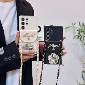 Floral Mirror Card Holder Phone Case for Samsung Galaxy S25/s25 Plus/ultra a Series, Stylish Protective Cover for Women & Girls