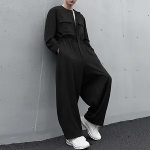 INCERUN Men Spring/Summer Fashion Oversized Utility Jumpsuit with 3D Pockets