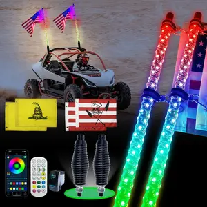 2 Pack 3ft Whip Lights with Spring Base, UTV Whip Lights for Side by Side with APP & Remote Rocker Switch, Spiral RGB Chasing Lighted Whips, LED Whip Light for ATV RZR Can-Am SXS Polaris Offroad Truck