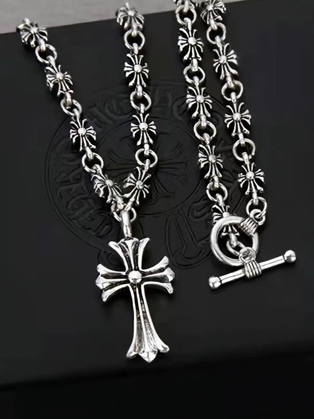 Vintage Silver Cross Pendant Necklace Unisex, Gothic Flower Chain Choker Necklace, Punk Y2K Jewelry