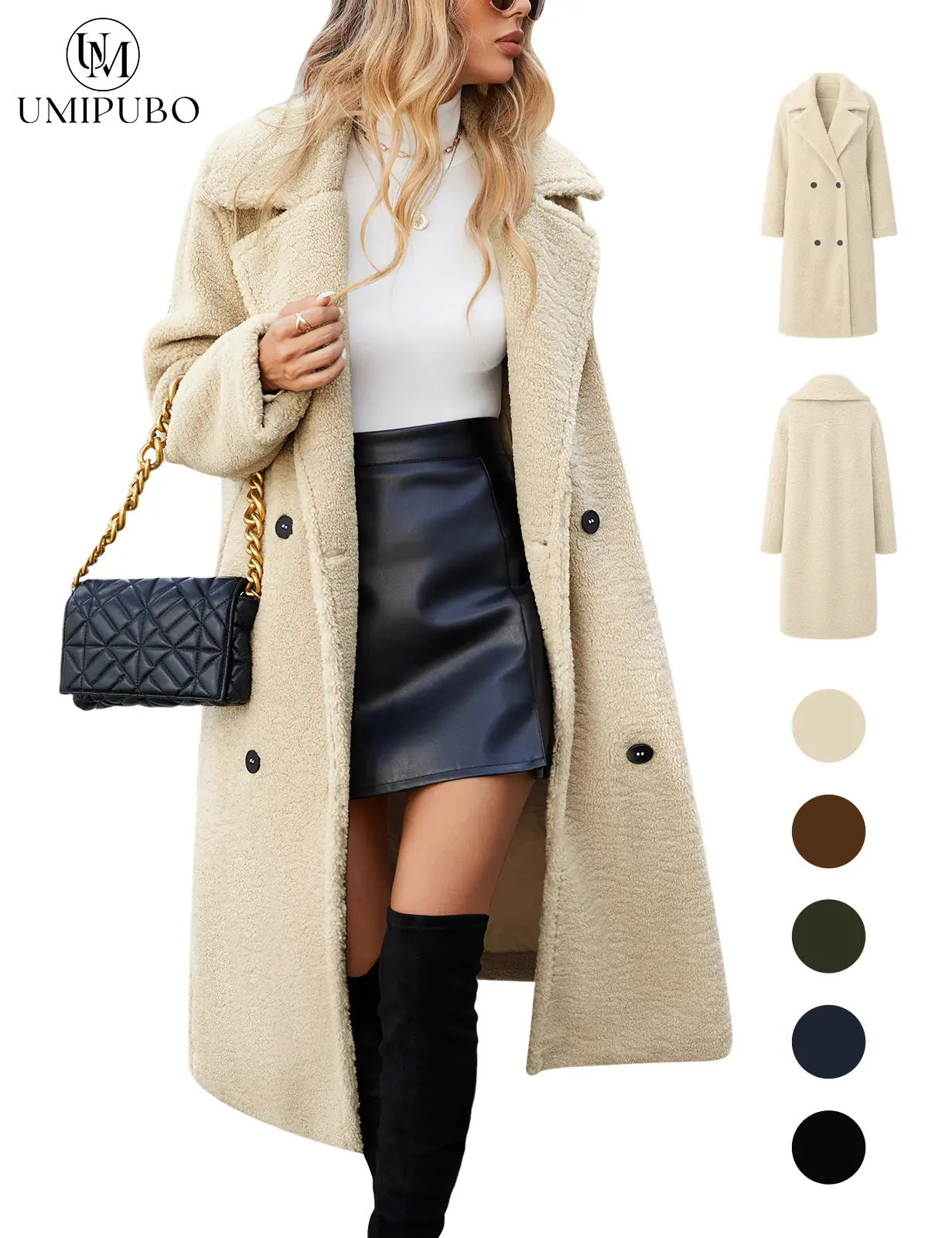 UMIPUBO Women's Fleece Winter Long Sleeve Outerwear - Fuzzy Lapel, Open Front Long Cardigan Jacket, Fluffy Faux Fur Warm Tops