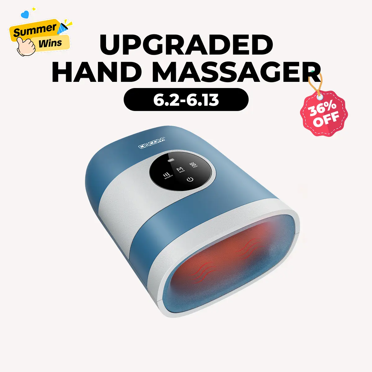 CINCOM Upgraded Hand Massager, Cordless Finger Soother with Comfort Warmth, Customizable Settings, Rechargeable, Provides Soothing Relaxation, Wonderful Gift for Loved Ones,summerwins