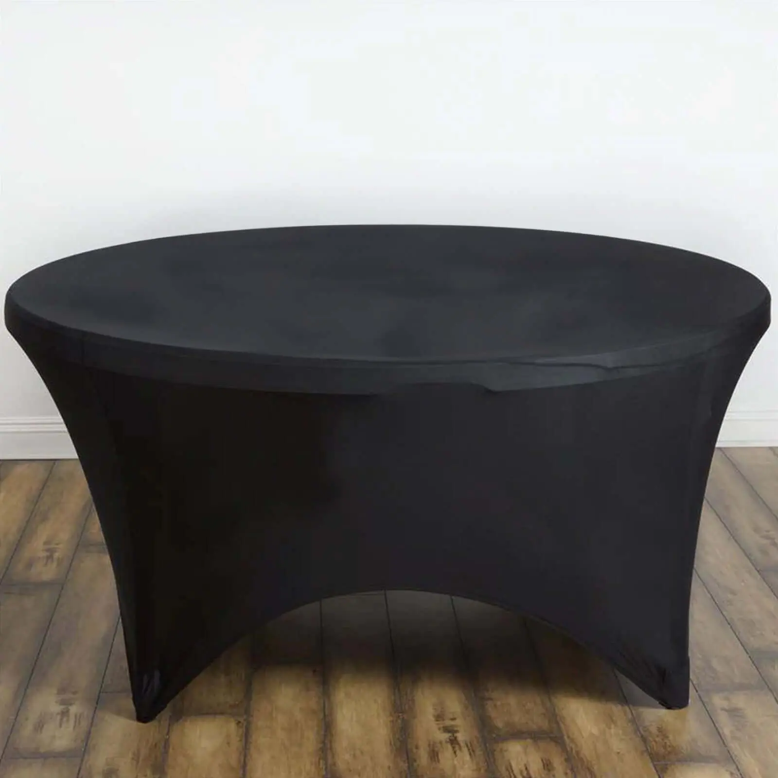 Fitted 5ft Stretch Spandex Round Tablecloth, Black Material with Exact Measurements, Easy Care for Ceremony Use, Washable, One-Piece