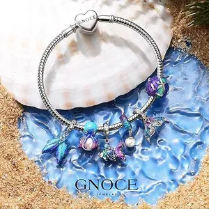 GNOCE Deep Sea Series  Charm with Bracelet Necklace, S925 Sterling Silver Bead Charm for Women Wife, Valentine‘s Day, Mother’s Day Jewelry Gift