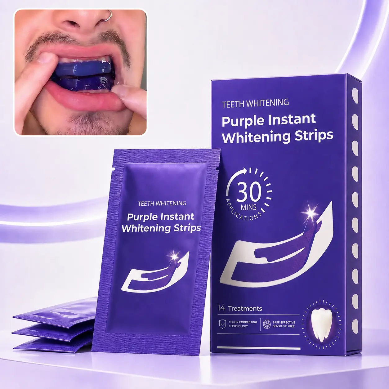 Purple Teeth Whitening Strips - 14 Treatments Whitening Sessions -Nano-Hydroxyapatite Safe for Enamel - Non Sensitive Teeth Whitening - Peroxide-Free