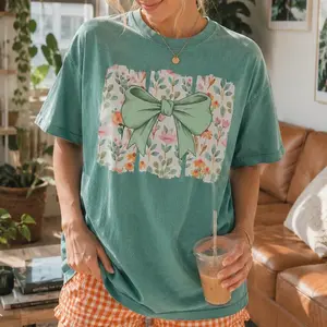 Comfort Colors Coquette Bow T-Shirt, Wildflowers Floral Tee, Boho Flower Shirt, Cute Botanical Graphic Tee, Feminine Floral Bow T-Shirt, Aesthetic Nature Shirt, Gift for Her -DPCLICK