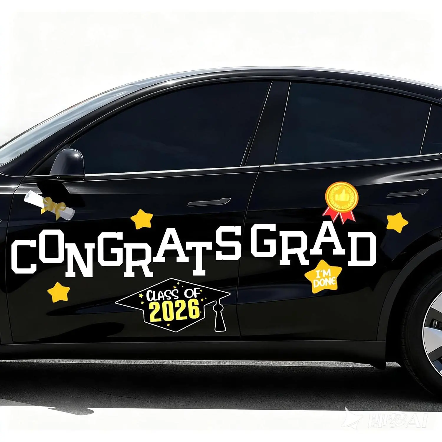 19-Piece Reusable Thick Metal UV-Resistant 2026 Graduation Magnetic Banners - Large-Size Vivid Colors Fully Removable Magnetic Cutouts, Car Parade Signs, Car Exterior White Decor for Graduation Celebrations, 4.5-6.2 Inches Wide