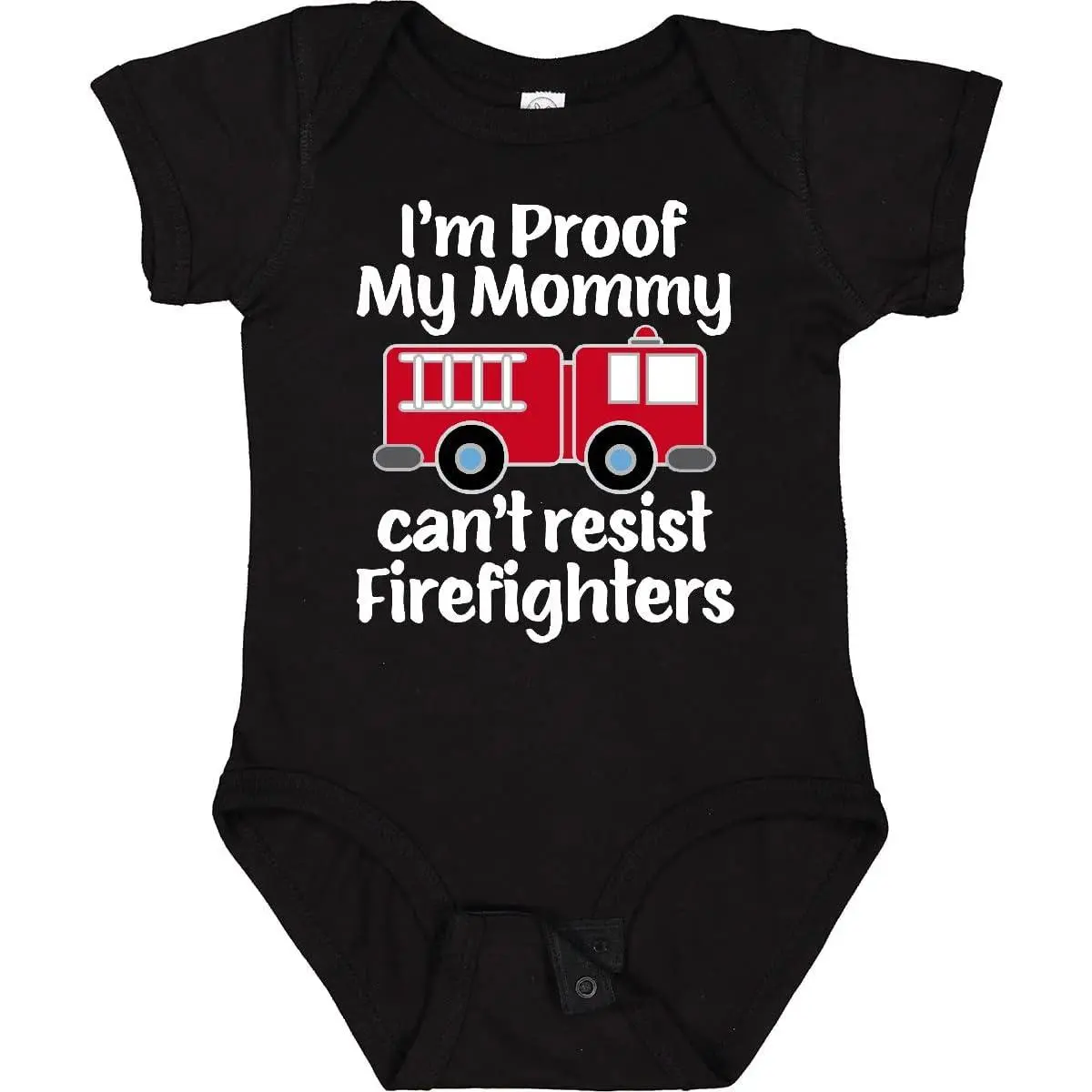 Baby Boy Fitted Cotton Crew Neck Firefighter-Themed Bodysuit with Buttons, Daddy-Inspired Fun Themed Bodysuits for Boys' Tops