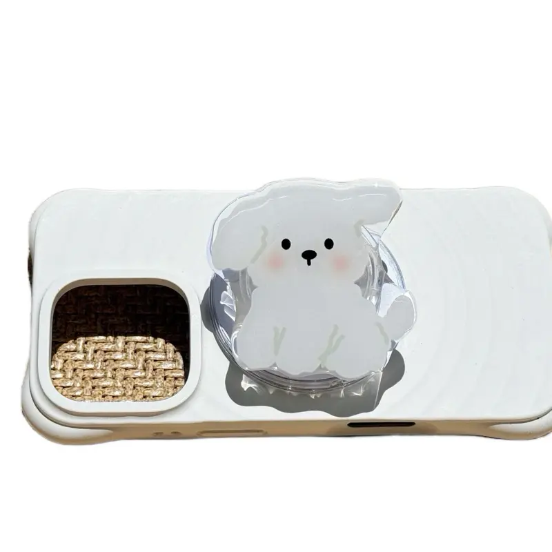 Cute White Puppy MagSafe Phone Grip Soft Fluffy Dog Design Magnetic Griptok Foldable Pop Phone Stand for iPhone Samsung KindleGrip MagSafe Compatible Case Accessory Aesthetic Pet Lover Gift Idea for Girls Teens Students Minimalist Animal Grip Holder Luxur