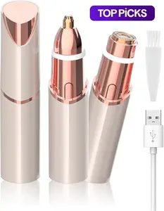 Women’s 2 in 1 Eyebrow & Facial Hair Trimmer  Painless Electric Hair Shaver with LED Light  USB Rechargeable Portable Precision Epilator for Smooth Face Lip Body Hair Care  Champagne Gold