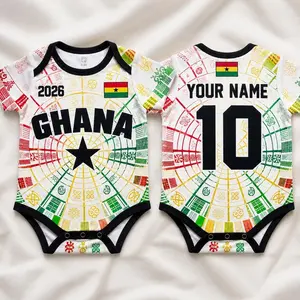 Personalized Ghana Baby Bodysuit, Custom Name Number Infant Soccer Outfit, Ghana Baby Jersey 192