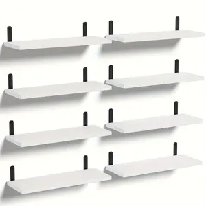 White Floating rack, set of 8, wall mounted wooden hanging rack, used for storage, bedroom, bathroom, living room decoration