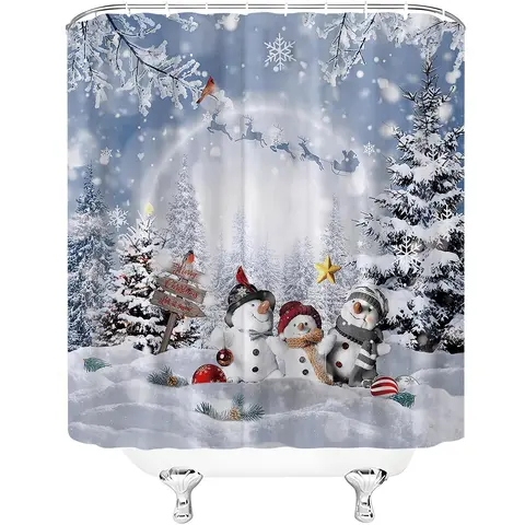 PAUSEBOLL Christmas Printed Shower Curtain - 72x72 in Waterproof Pine Fabric Cloth, Bathroom Christmas Decor with Dry Cleaning Compatibility