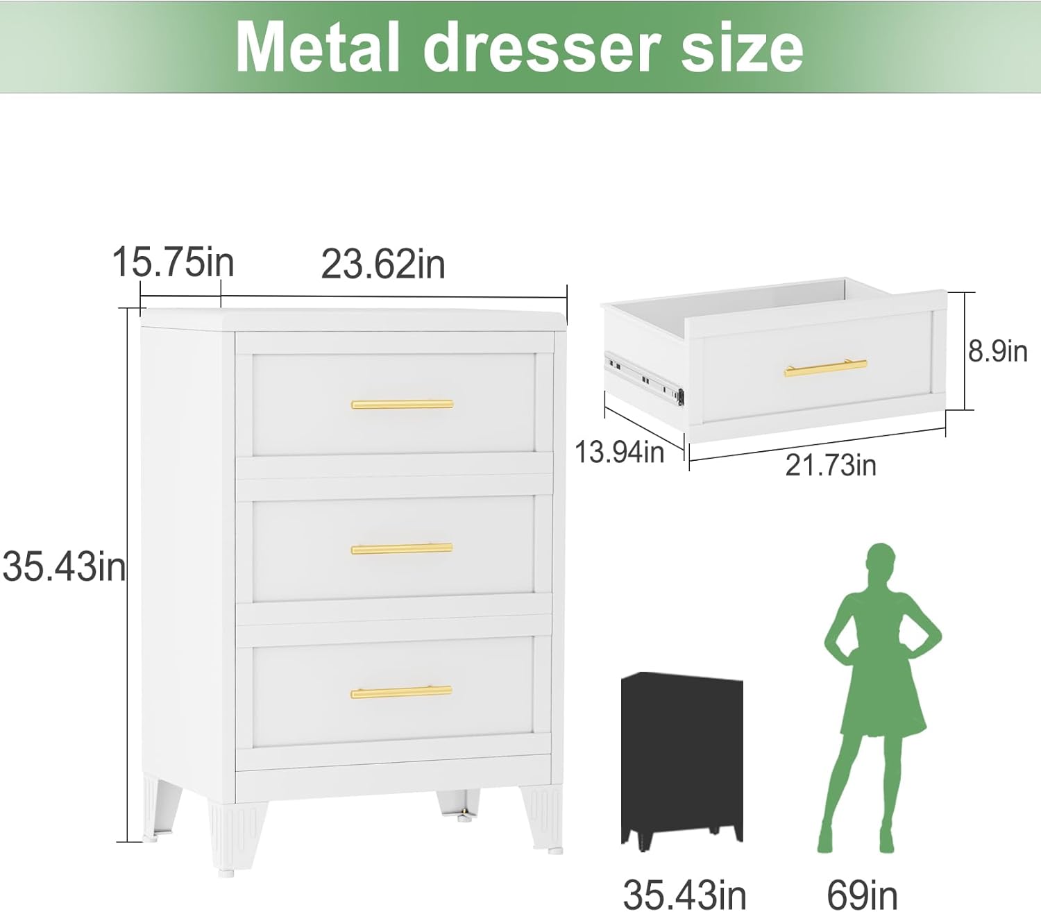 Metal Dresser Tall Narrow Dresser for Bedroom Chest, 53.46" H Drawer Chest, Closet Dressers & Chests of Drawers for Living Room, Hallway