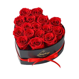 Eternal Flower Hug Bucket with 16 Heart Shaped Roses, Unique Valentine's Day Gift for Your Loved Ones, Lasting Floral Decor for Home