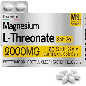 Magnesium L-Threonate Supplement 2000mg Soft Gels - Brain Supplements for Memory and Focus - High Absorption for Better Sleep Muscle and Brain Support - Stress Relief - 60 Count