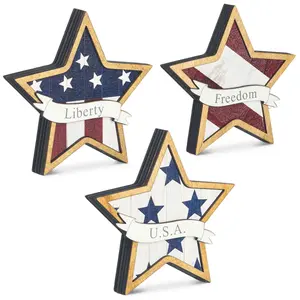 3 Pcs 4th of July Decor Wooden Stars, Patriotic Memorial Day Tiered Tray, Independence Day Table Decoration, Home Office Use