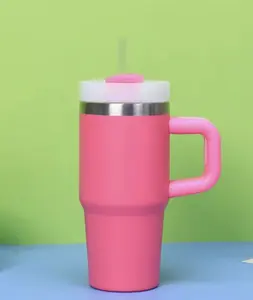 Stainless Steel Kids Tumbler 14 oz with Handle & Straw Pink Durable Safe for Little Hands Ideal for School Everyday Use