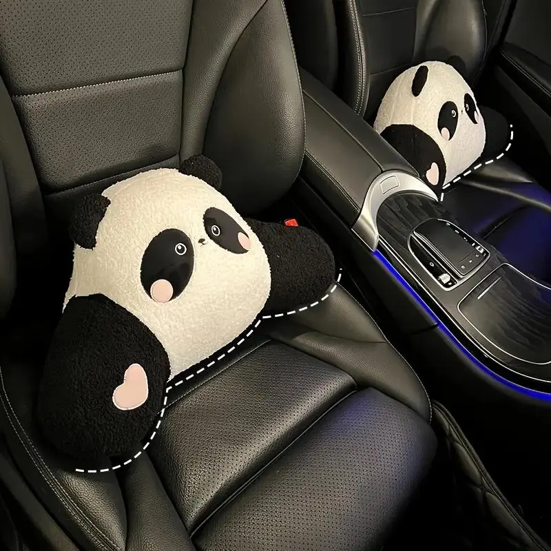 Cute Panda Shape Car Plush Interior Decoration, Soft, Cozy and Breathable Comfortable Headrest Waist Support, Universal Car Interior Accessories