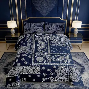 Boho Paisley Comforter Set,Jacquard Paisley Flower Bedding Set,Navy Blue and White Floral Print Down Comforter,Teens Women Adults Room Decor,No Sheets