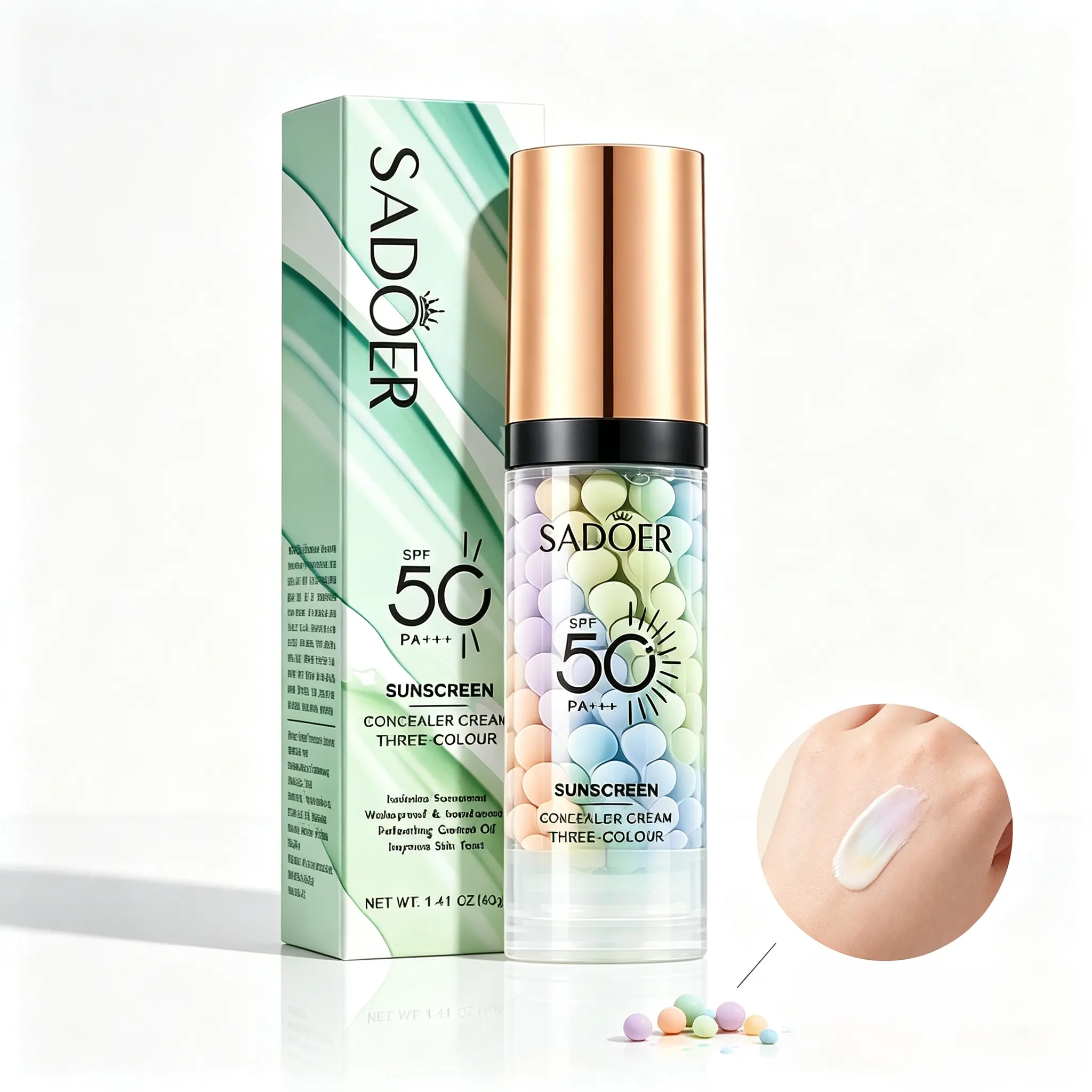 3-in-1 Color Correction Primer with SPF 50 PA+++, Moisturizing Oil-Control Makeup Base, Refreshing Lightweight Facial Serum for Even Glowy Skin Tone