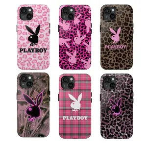 Playboy leopard print pink phone case, compatible with iPhone 17/16/15/14/13/12 stylish and durable, a birthday gift suitable for both men and women.