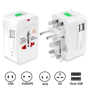 1Count Universal Travel Adapter, Surge Protector Outlet, Power Strips, Universal Socket, 2USB Ports, 110V-240V Power Supply, For 350+ Countries Plugs, Surge Protection, All-In-One Wall Charger, Compatible For Laptops & Small Electronics, Usb Multi Plug