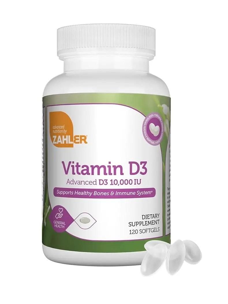Zahler - Advanced Vitamin D3 10,000 IU Softgels (120 Count) Kosher Vegetarian Friendly Vitamin D for Immune Support, Bone, Teeth & Muscle Health - Daily D3 Vitamin Supplement for Adults - Easy Swallow